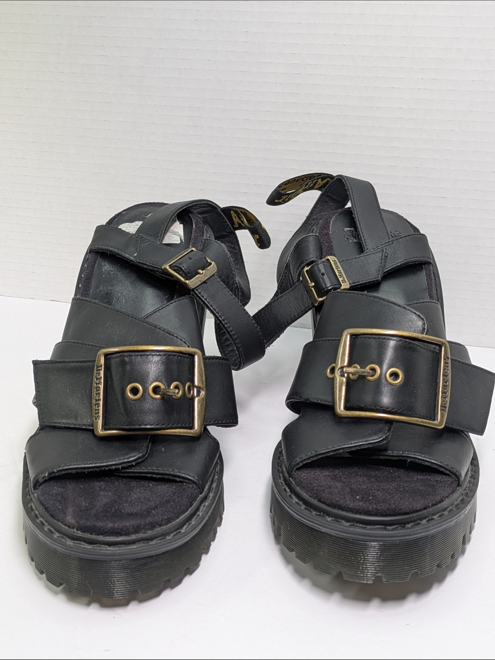 Black Chunky Heel Platform Sandals with Buckle - Picture 11 of 11